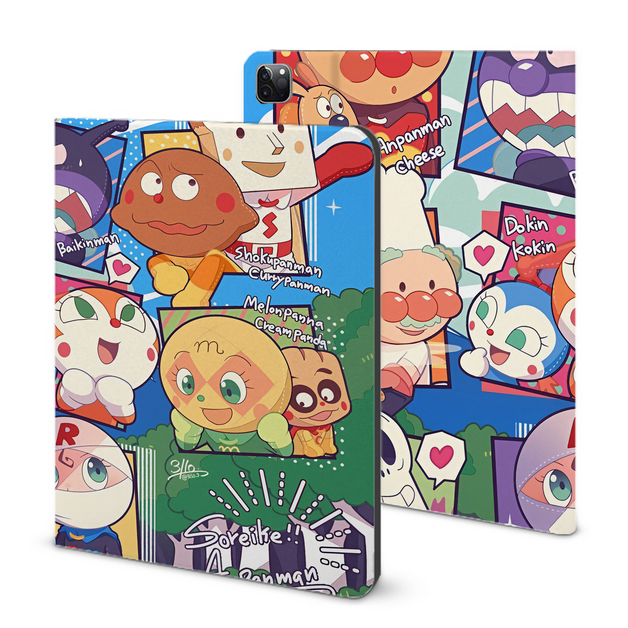 （画像用） アンパンマン Anpanman IPad ケース ブック型 PUレザー TPU 耐衝撃 軽量 薄型 ペン収納なし 全面保護 IPad 各モデル対応